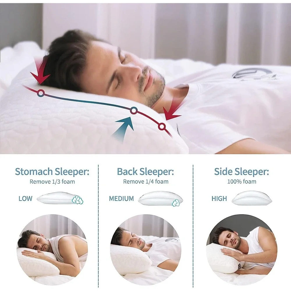 Adjustable Shredded Memory Foam Pillow for Neck and Shoulder Pain
